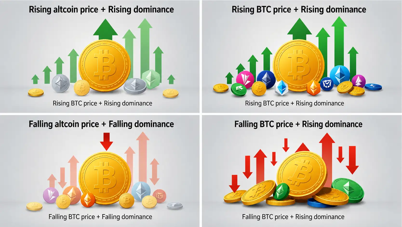 The four scenarios BTC price direction vs. dominance direction