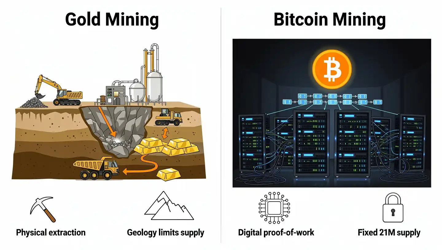 How Bitcoin and gold are created