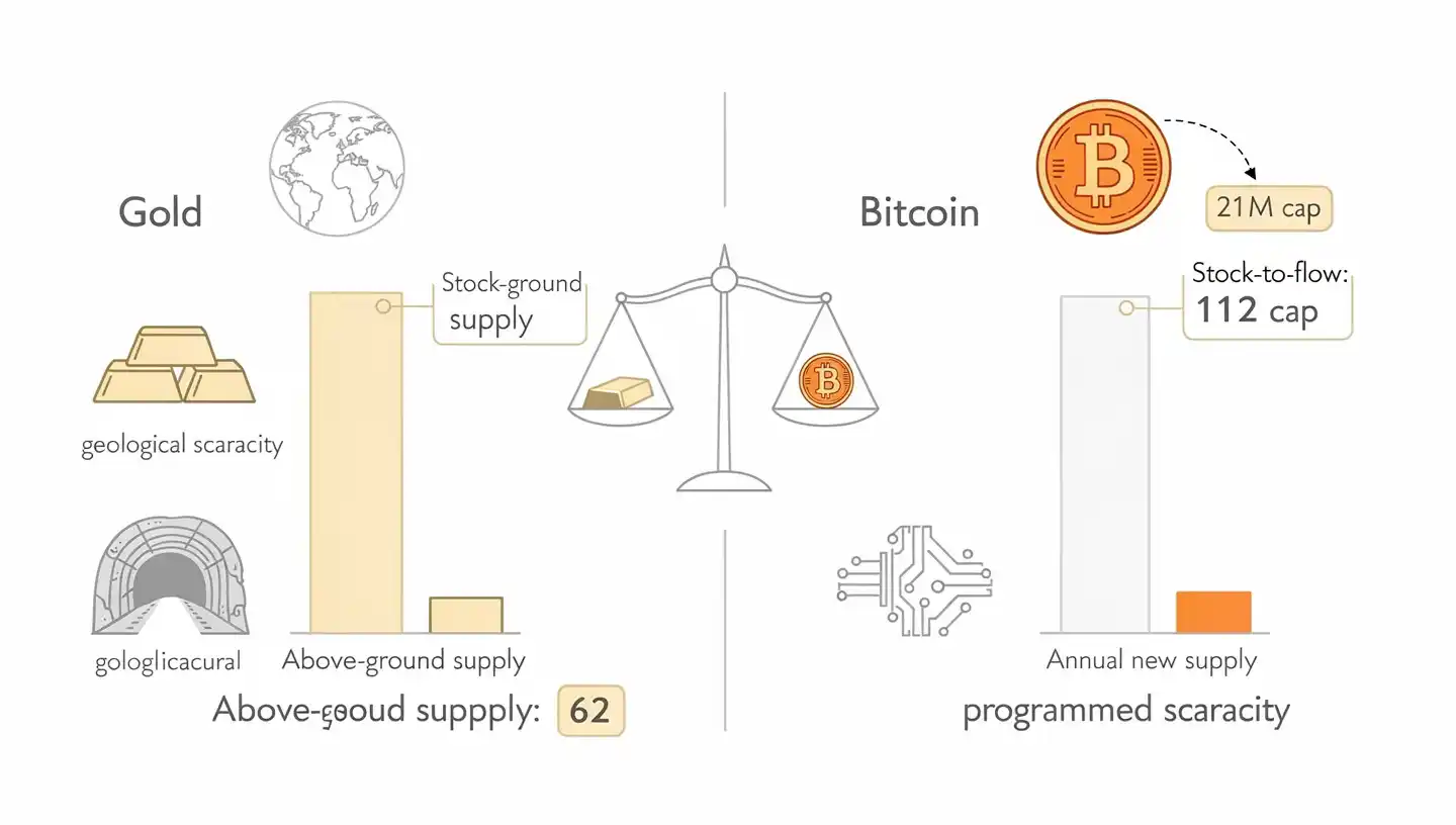 How does the scarcity of Bitcoin and gold compare