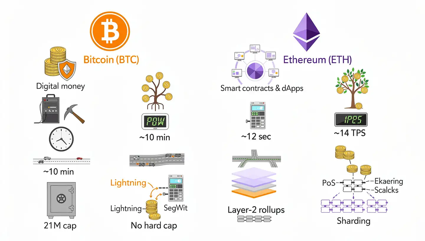 Bitcoin vs Ethereum Key Differences